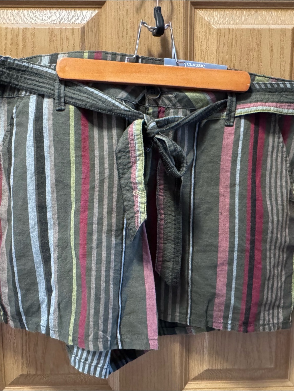 Liz Claiborne Olive Striped Women's Flat Front Shorts with Multicolor Stripes